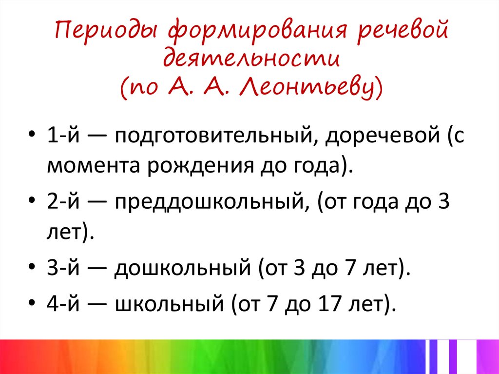 Речевой онтогенез. Этапы формирования речи по Леонтьеву. Этапы развития речи по Леонтьеву. Периодизация развития речи. Периодизация речевого развития Леонтьев.