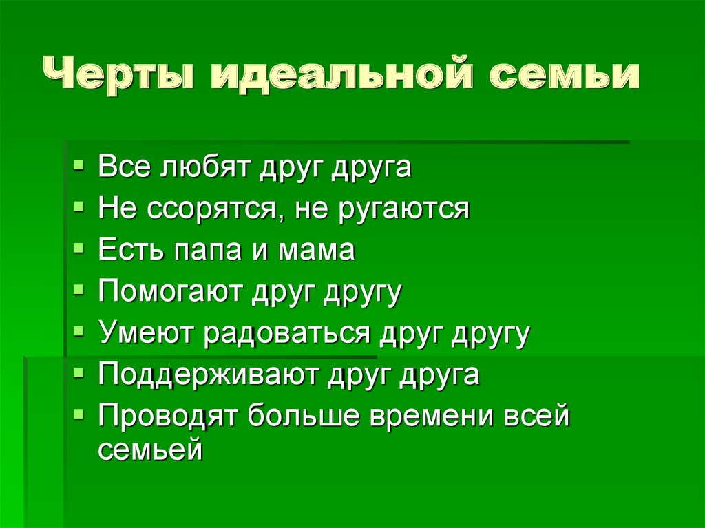 Разработайте модель идеальной семьи используя следующий план взаимоотношения между супругами