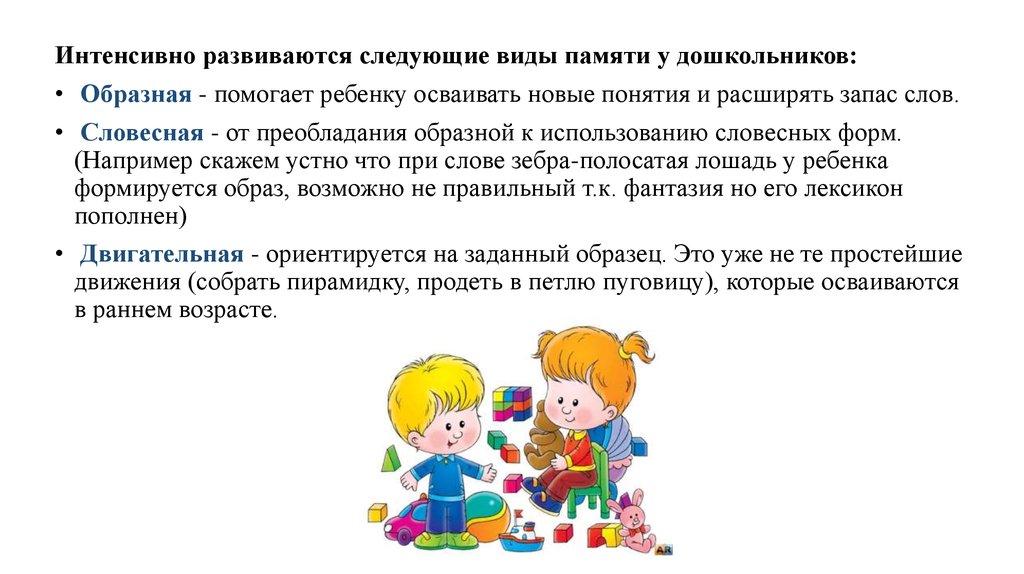 Развитый следующий. Презентация развитие памяти в дошкольном возрасте. В период дошкольного детства интенсивно развивается:. В раннем возрасте интенсивно развивается. В дошкольном возрасте наиболее интенсивно развивается:.