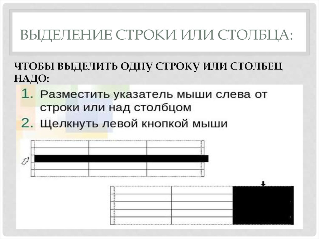 Выделение столбца. Выделить строку. Выделение строки и столбца. На строке или в строке. Выделение столбца это.