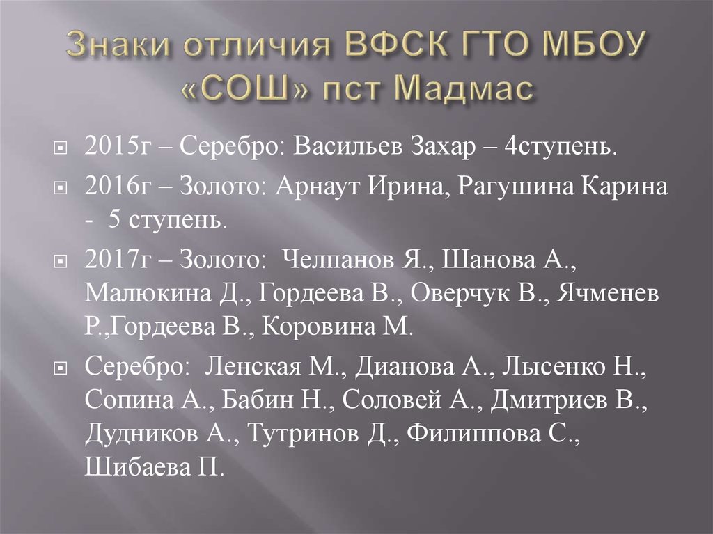 Знаки отличия ВФСК ГТО МБОУ «СОШ» пст Мадмас