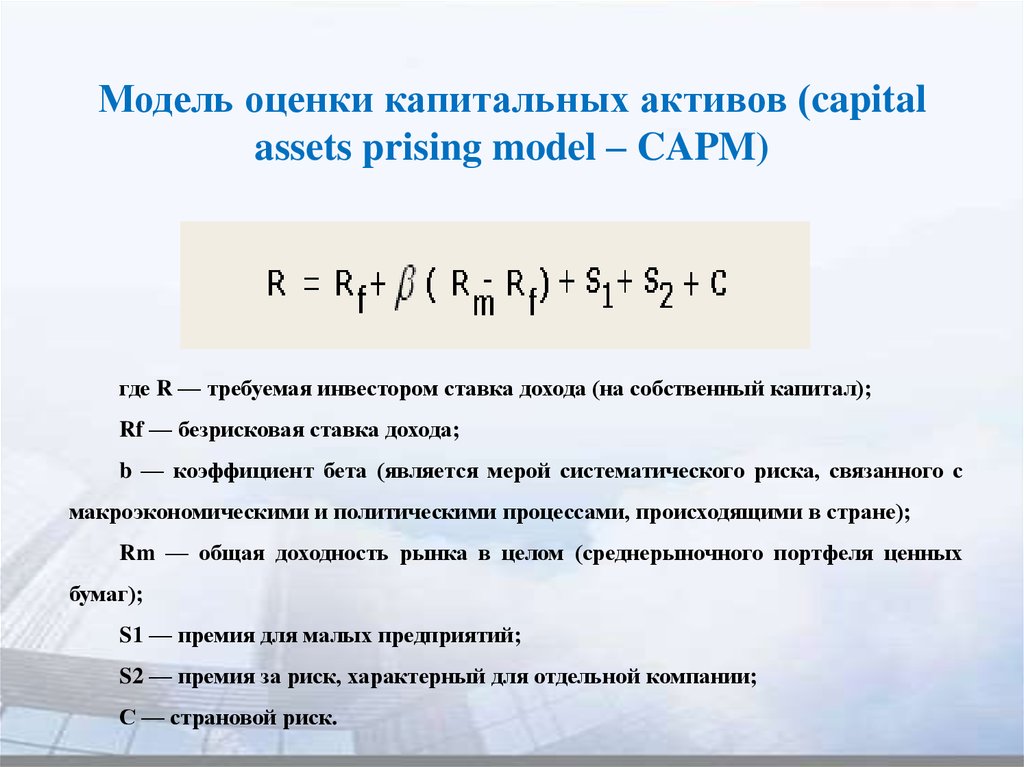 Модель оценки капитальных активов (capital assets prising model – CAPM)
