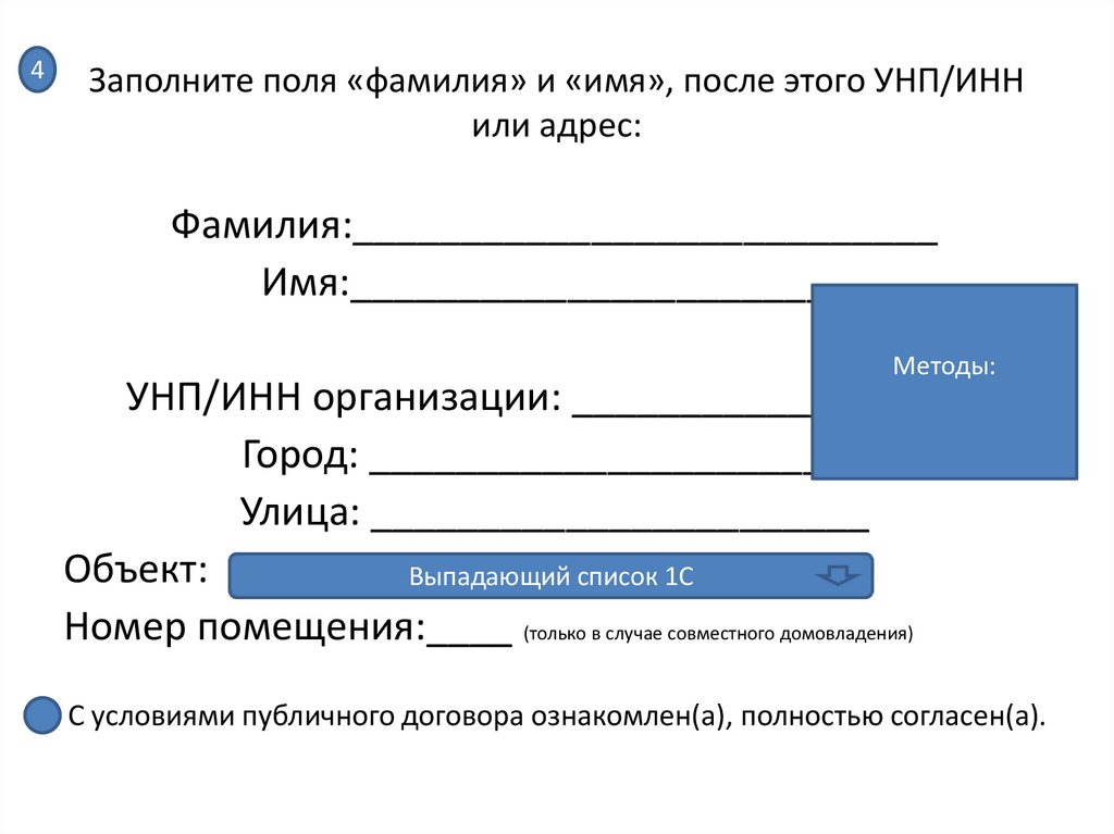 Поле ФИО. Поле для фамилии. Учетный номер плательщика. ИНН или УНП.