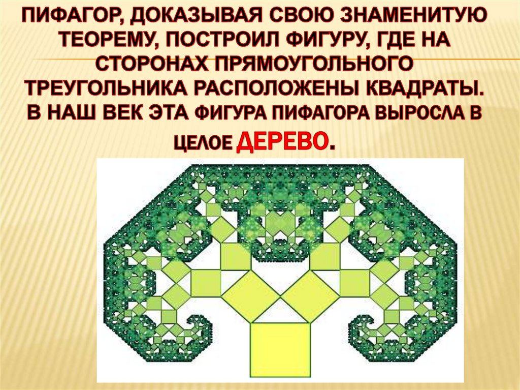 Пифагор, доказывая свою знаменитую теорему, построил фигуру, где на сторонах прямоугольного треугольника расположены квадраты.