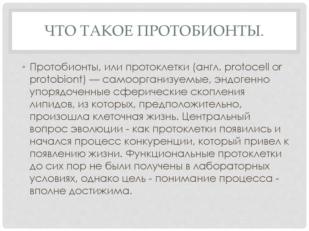 Протобионты. Теории происхождения протобионтов. Строение протобионтов. Этапы формирования протобионтов.