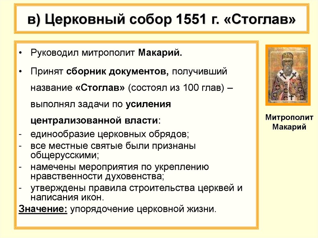 в) Церковный собор 1551 г. «Стоглав»