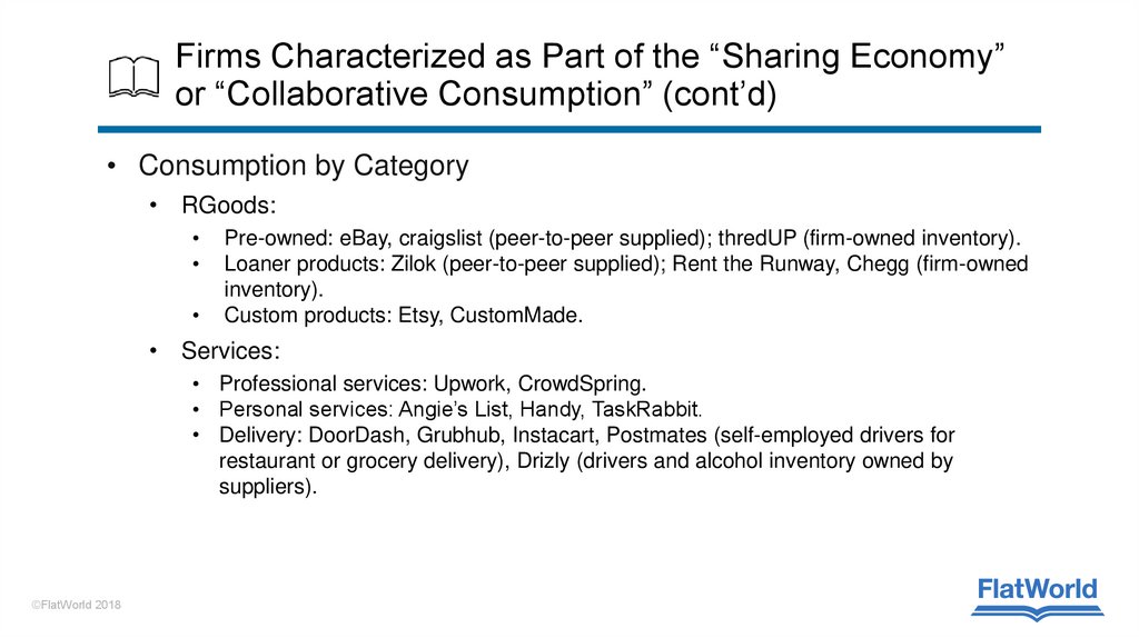 Firms Characterized as Part of the “Sharing Economy” or “Collaborative Consumption” (cont’d)