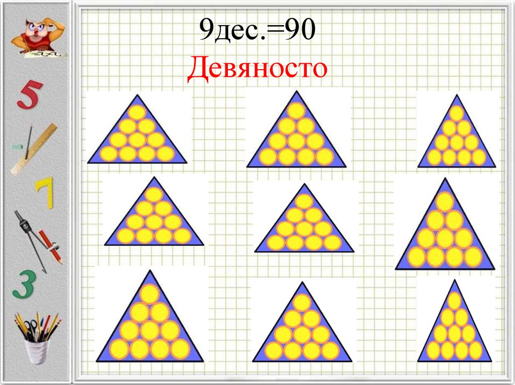 Рисунок 1 10 треугольник. Треугольник десяток. Модель десятка треугольник. Треугольник с десятками. Треугольники для счета.