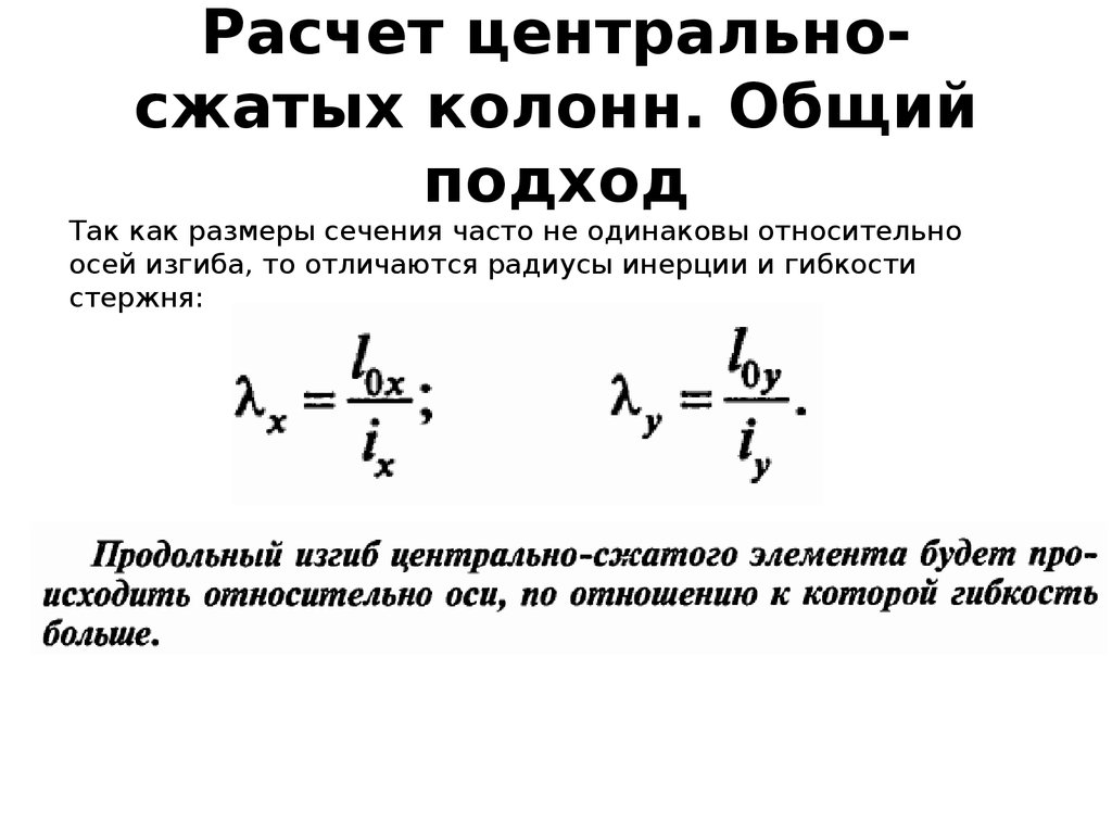 Расчетная схема центрально сжатой колонны