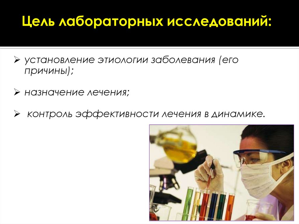 Цель лабораторного исследования. Назначение лечения. Установление этиологии заболеваний человека.