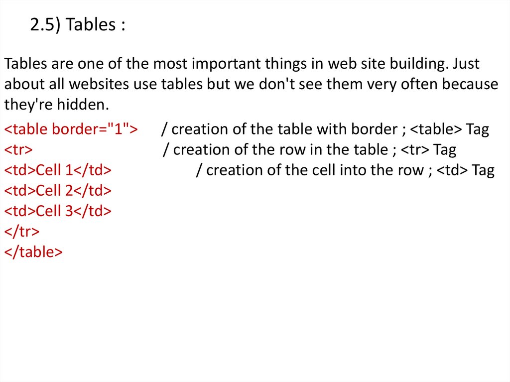 2.5) Tables :