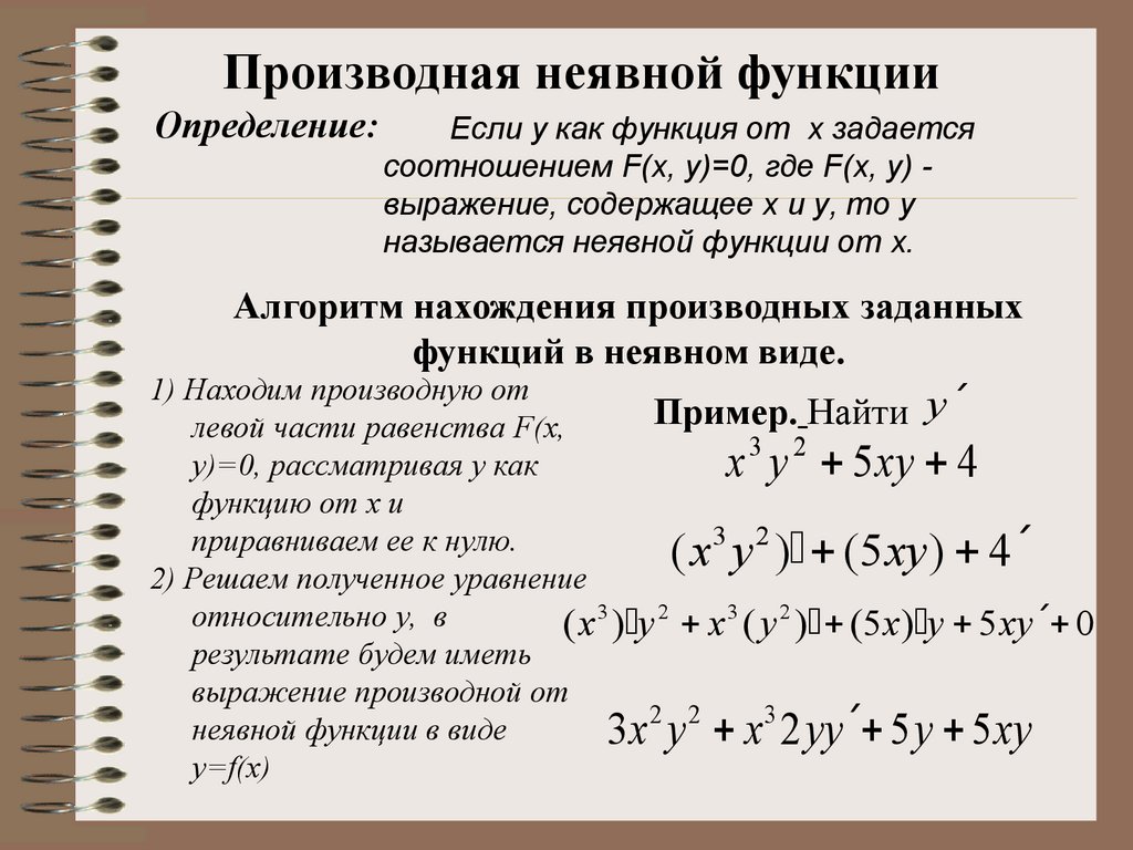 Найти производную функции e. Вторые производные от неявных функций. Как найти производную неявной функции примеры. Производная функции заданной неявно вывод формулы. Неявно заданная функция производная.