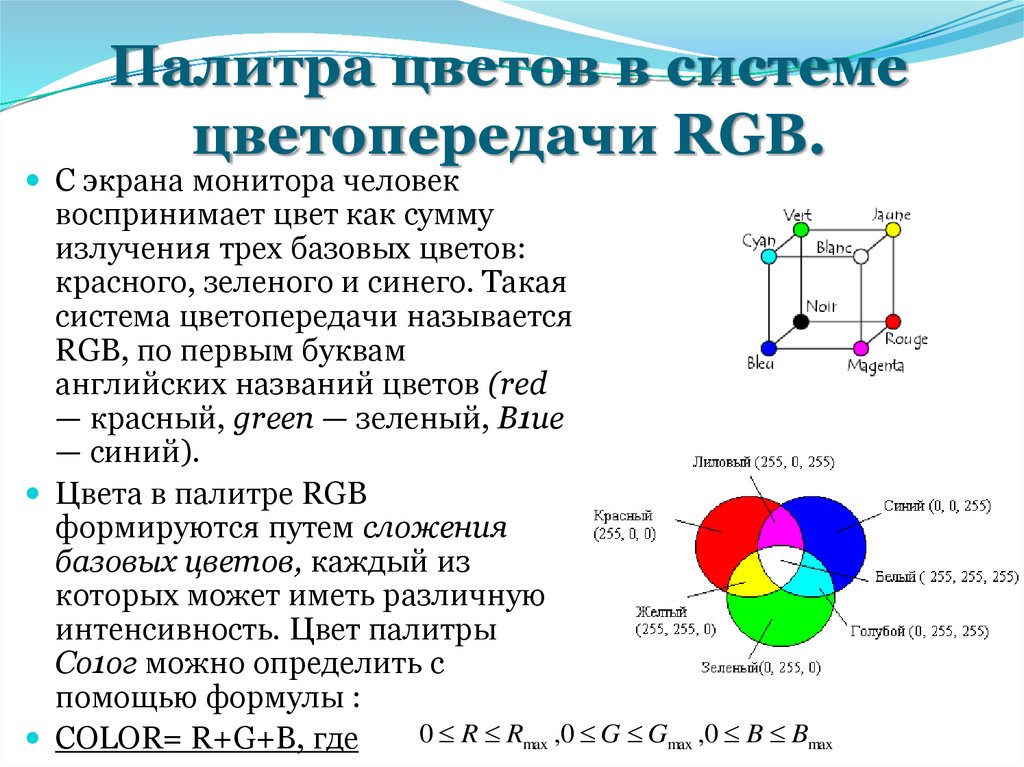 Палитра цветов в системе цветопередачи RGB.