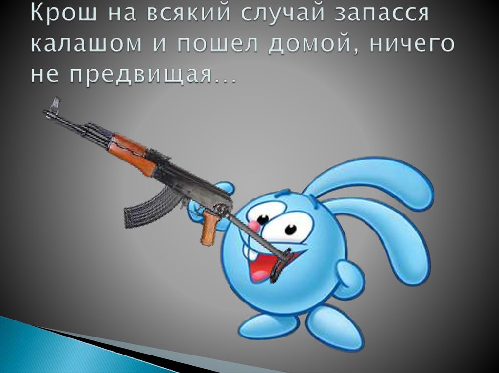 Крош на всякий случай запасся калашом и пошел домой, ничего не предвищая…