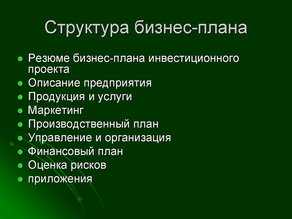 Бизнес план инвестиционного проекта пример презентация