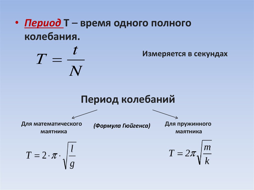 Полные колебания формула. Формула периода колебаний в физике 9 класс. Механические колебания физика 9 класс формулы. Уравнение свободных механических колебаний формула. Частота колебаний формула физика 9 класс.