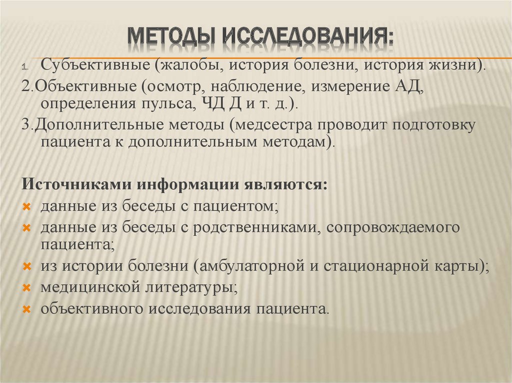 Субъективное и объективное обследование пациента