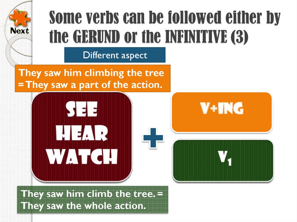 Some verbs can be followed either by the GERUND or the INFINITIVE (3)