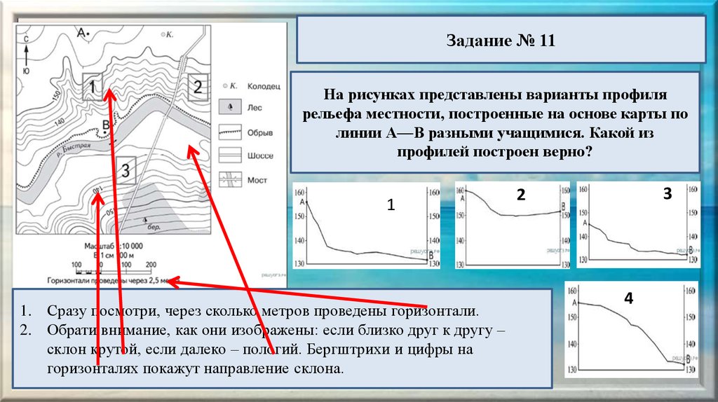 На рисунках представлены варианты рельефа местности. Линия профиля рельефа. Профиль рельефа местности. Рельеф местности профиль график. Задания на профиль рельефа местности.