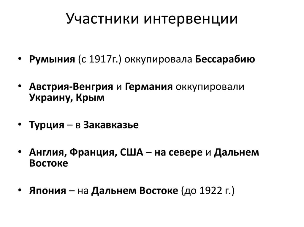 Страна которая не принимала участия в интервенции