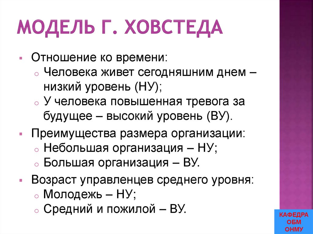 Модель Г. Ховстеда