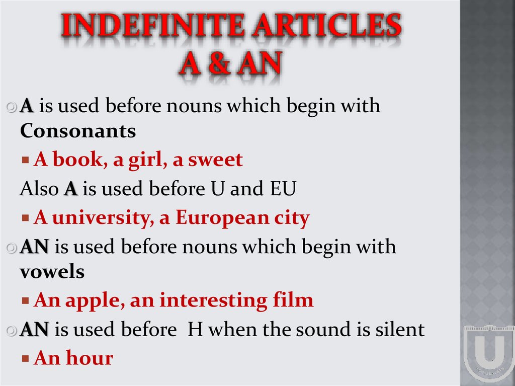Indefinite articles a & an