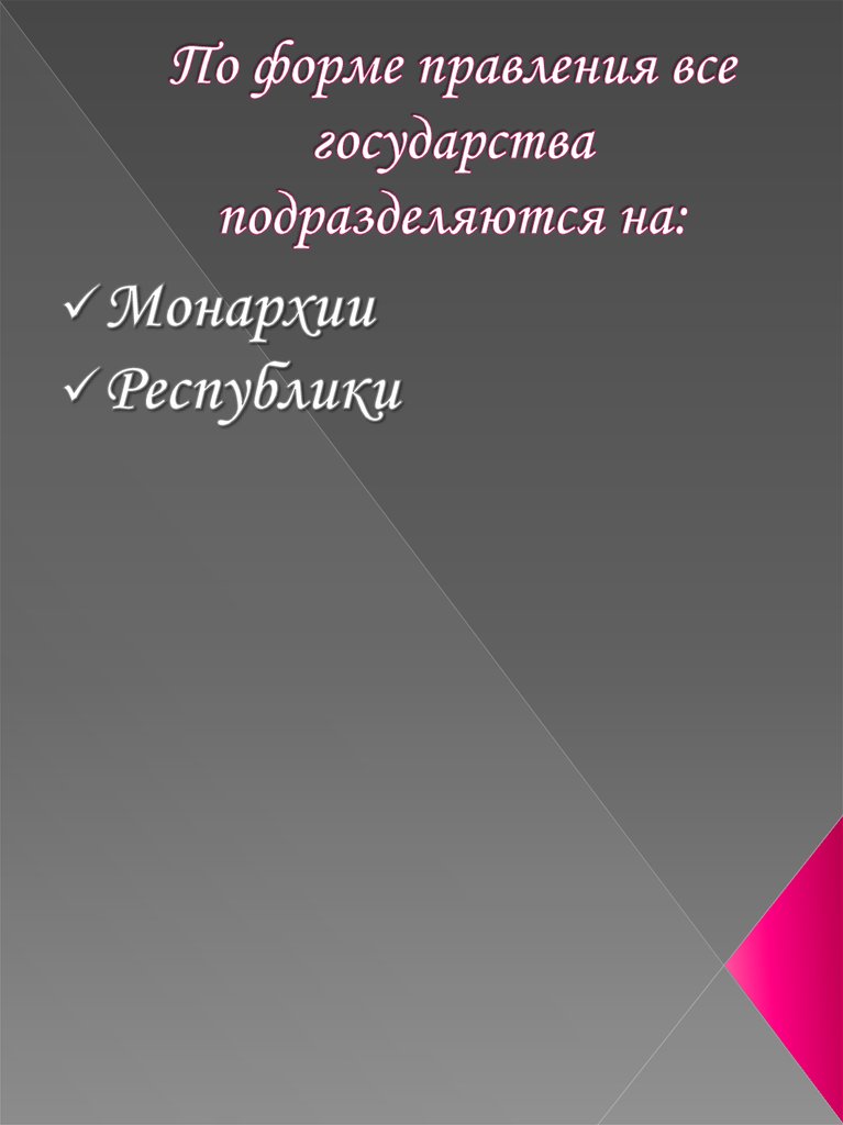 По форме правления все государства подразделяются на: