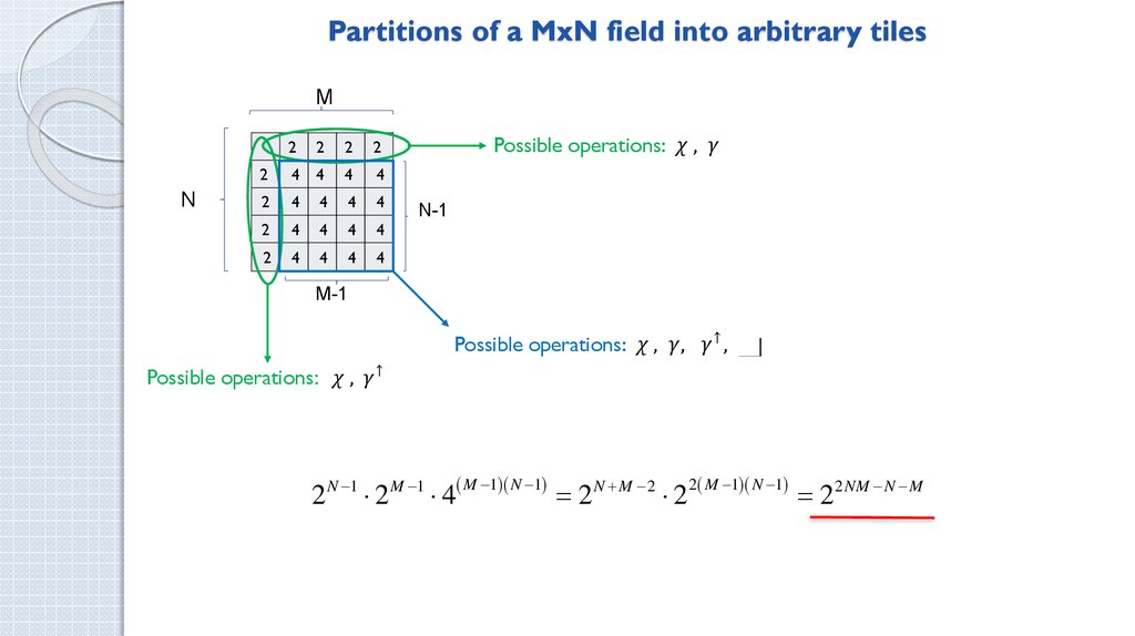 Partitions of a MxN field into arbitrary tiles