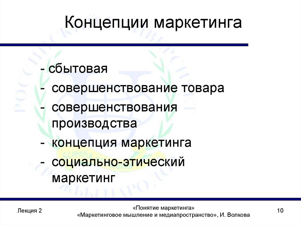 Концепции маркетинга