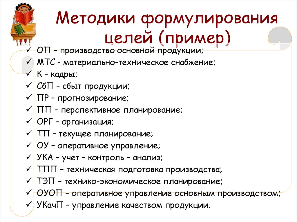 Методики формулирования целей (пример)