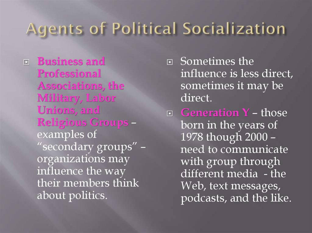what are the major agents of political socialization