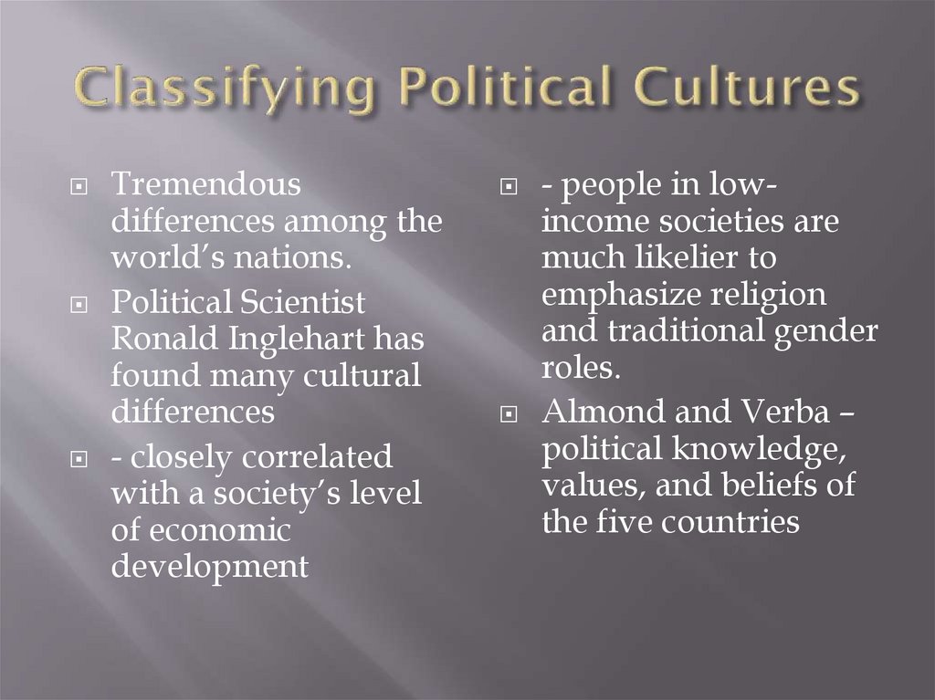 Classifying Political Cultures