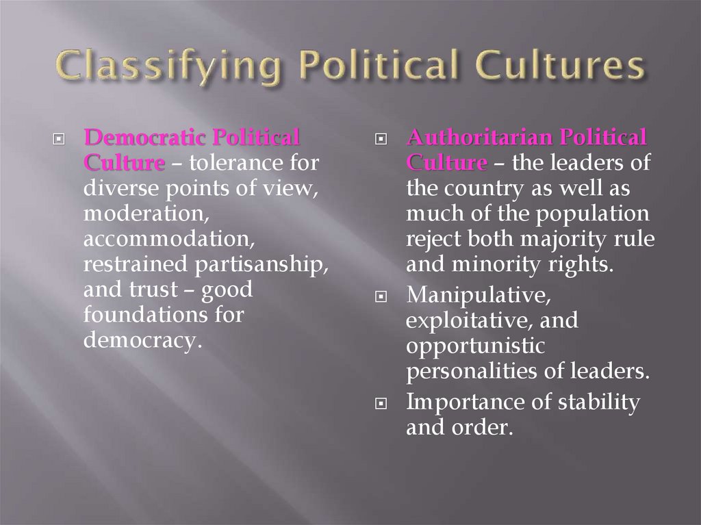 Classifying Political Cultures