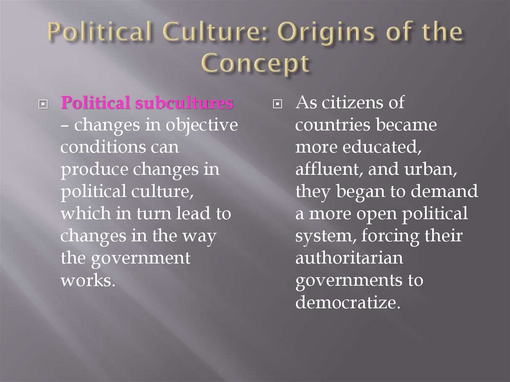 Political Culture: Origins of the Concept