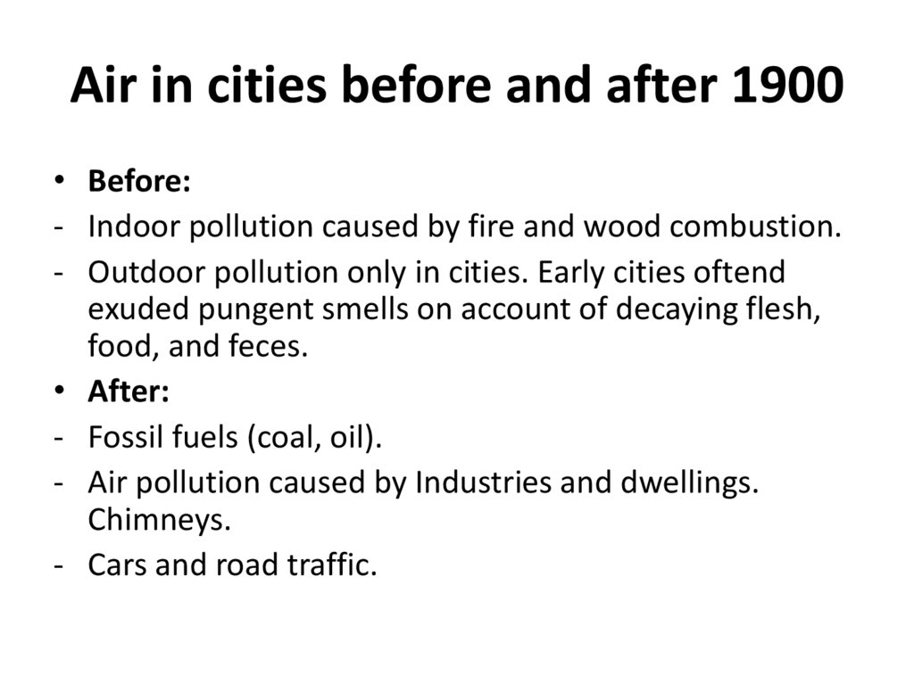 Air in cities before and after 1900