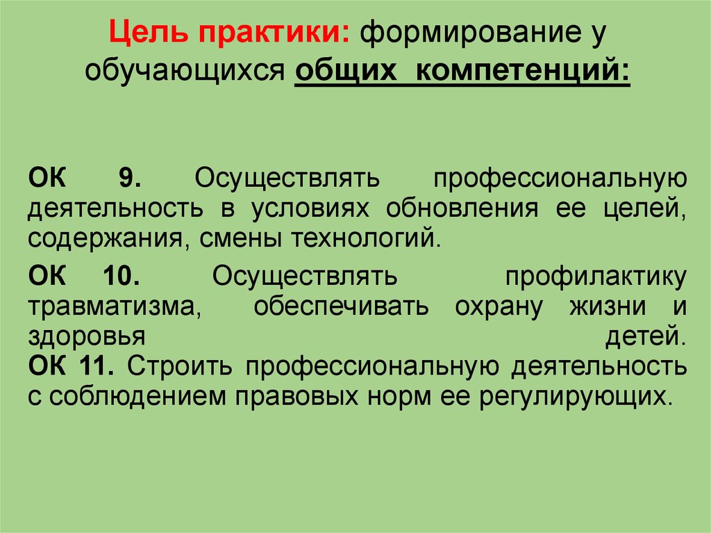 Содержание целый. Ок 9 осуществлять профессиональную деятельность. Ока 9. Ок-9вм. Обновление условий.