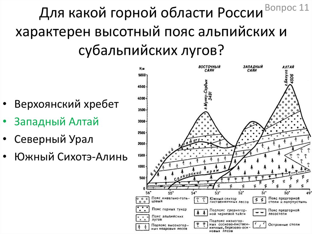 Используя схемы высотной поясности установите набор высотных поясов в горах урала и южной сибири