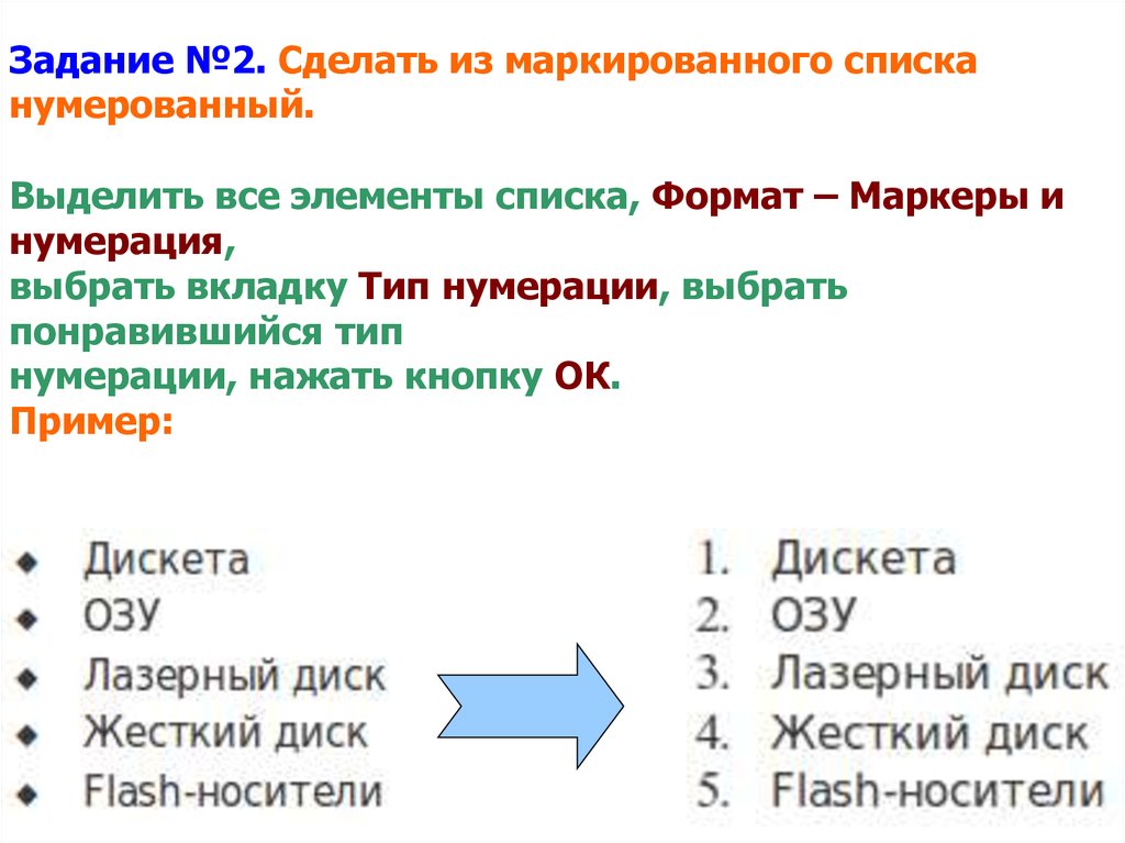 Списки в презентациях следует делать