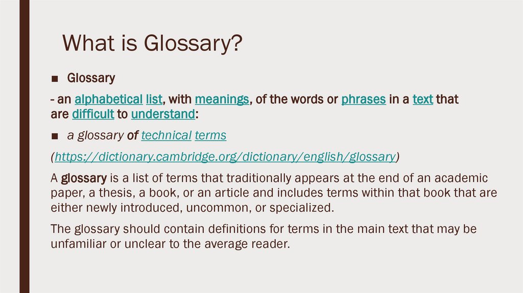 The List Of References And Glossary 