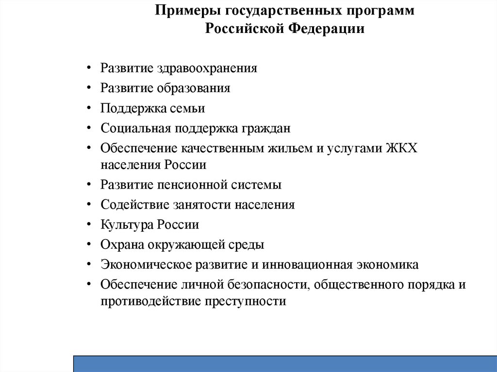 Примеры государственных программ Российской Федерации