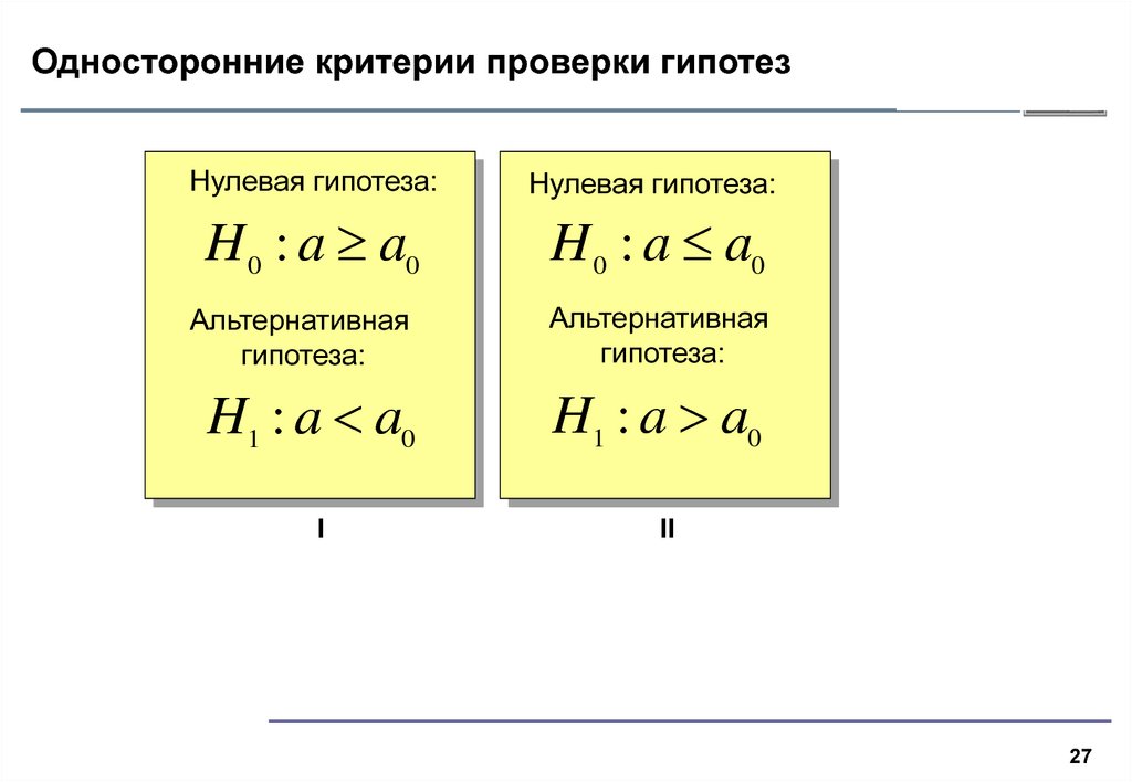 Критерии проверки гипотез. Односторонний критерий. Односторонняя гипотеза. Односторонний критерий значимости.