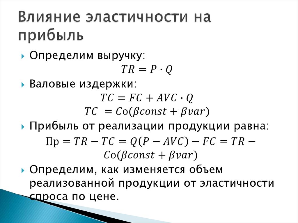 Влияние эластичности на прибыль