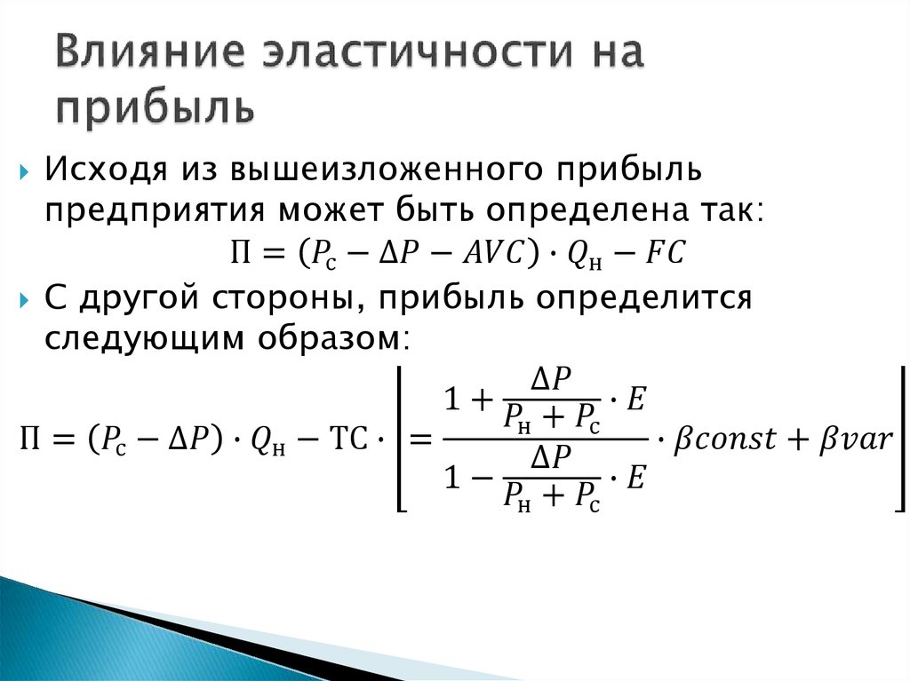 Влияние эластичности на прибыль