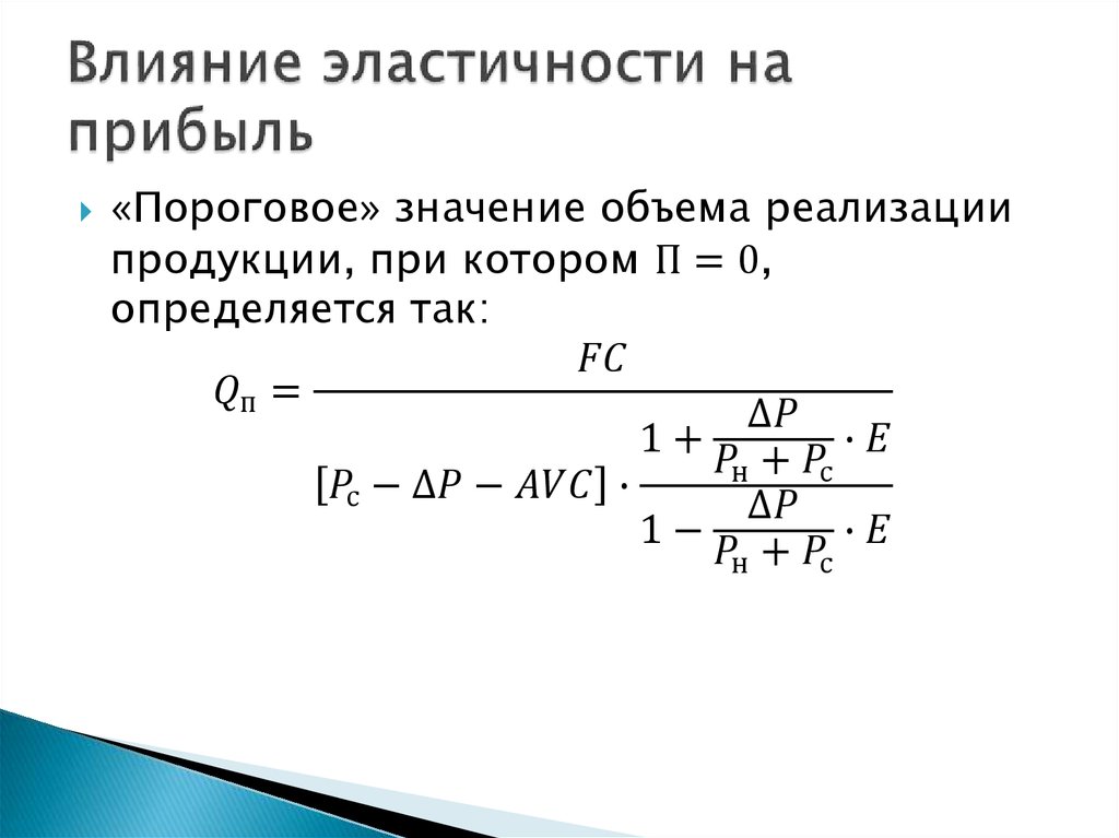 Влияние эластичности на прибыль