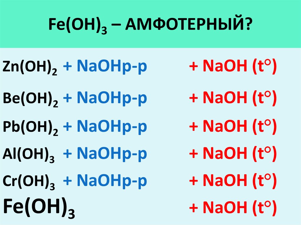 Fe Oh 2 основный или амфотерный. Fe Oh 3 амфотерный гидроксид. Fe(Oh)3 свойства амфотерн. Fe Oh 2 почему амфотерный.