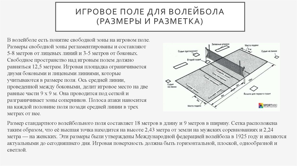 Размер волейбольной площадки схема