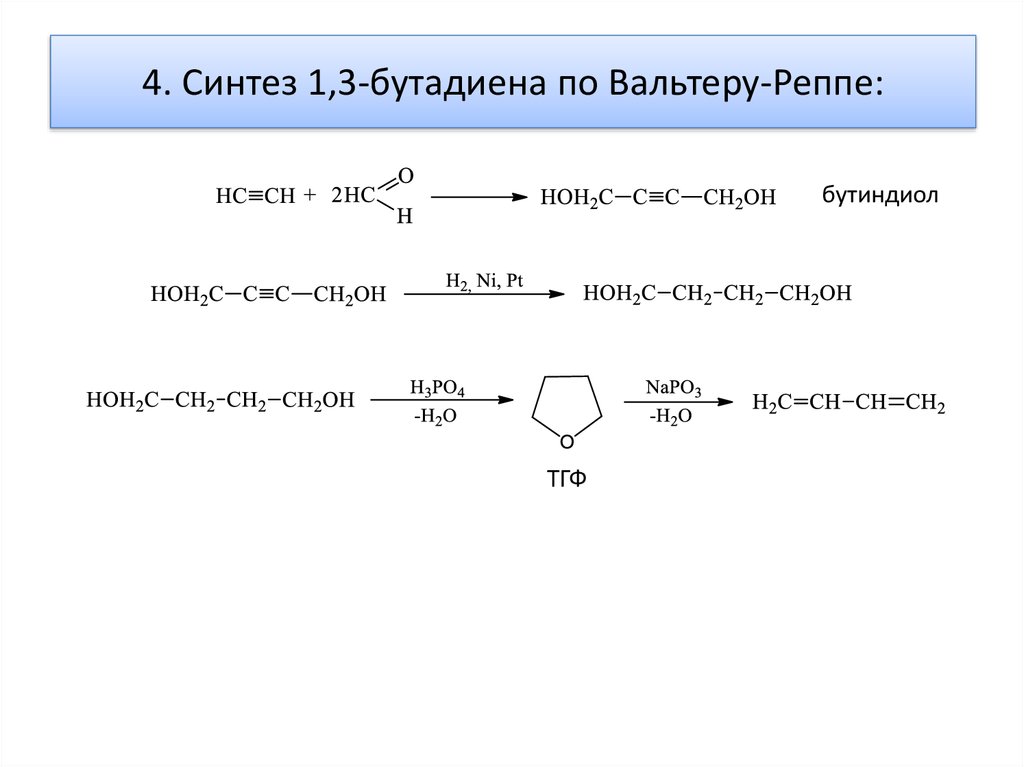 Бутадиен реакция замещения. Синтез Реппе. Реакция Реппе механизм. Способы получения бутадиена и изопрена. Синтез поливинилпирролидона.