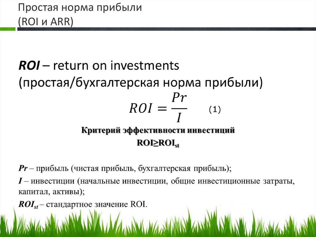 Простая норма прибыли (ROI и ARR)