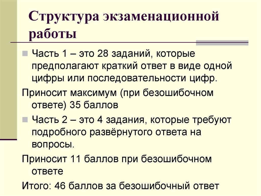 Код экзаменационной работы. Структура экзаменационного билета. Cima структура экзаменов.