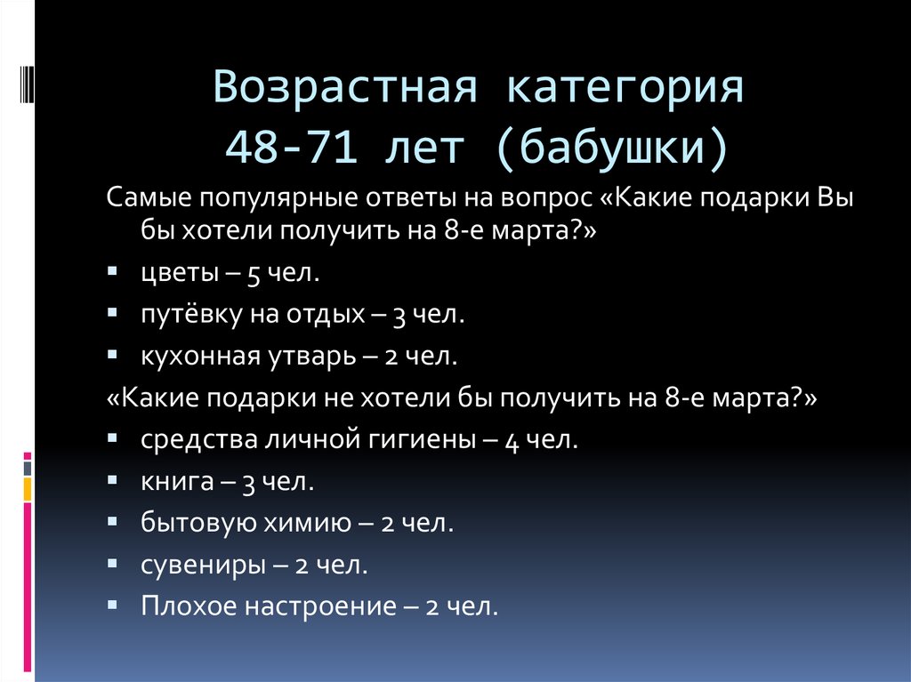 Возрастная категория 48-71 лет (бабушки)